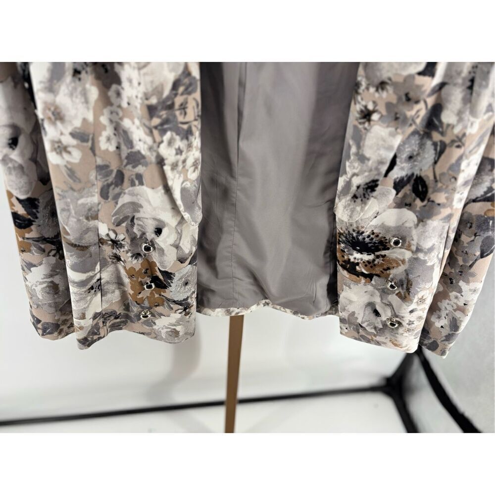 Calvin Klein Floral Print Open Front Blazer Women's Size 14 Gray White Black - Picture 7 of 13